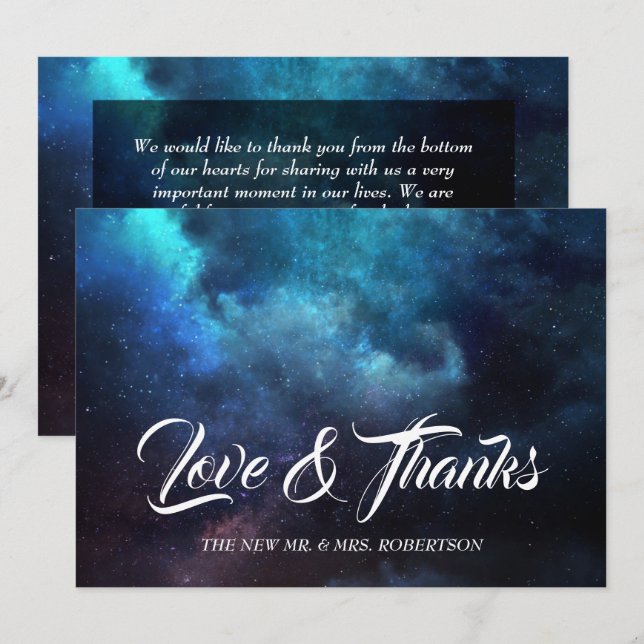Dark Blue Space Cosmic Nebula Thank You Card (Front/Back)
