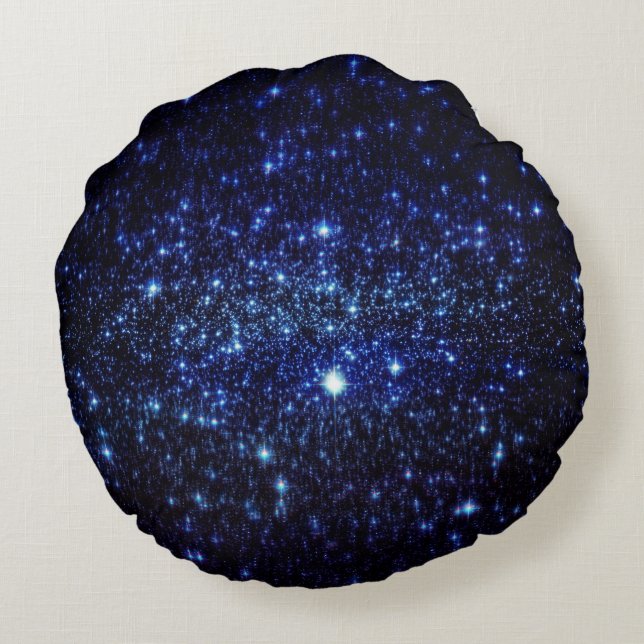 Dark Blue Sparkle Stars Round Pillow (Back)