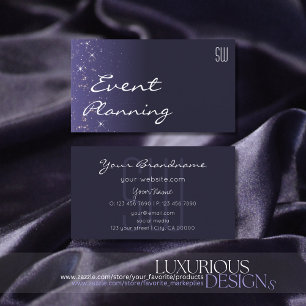 Dark Blue Sparkling Glitter Stars with Initials Business Card