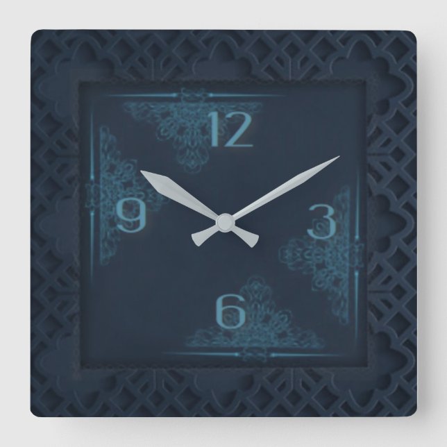 Dark blue square wall clock (Front)