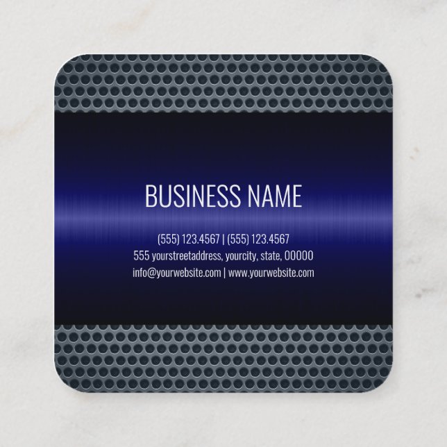 Dark Blue Stainless Steel Metal Look Square Business Card (Back)