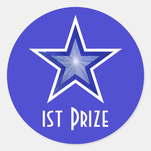 Dark Blue Star '1st Prize' round sticker blue (Front)