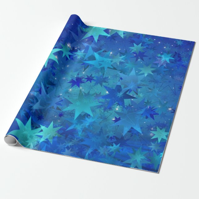 Dark Blue Star Christmas Wrapping Paper (Unrolled)