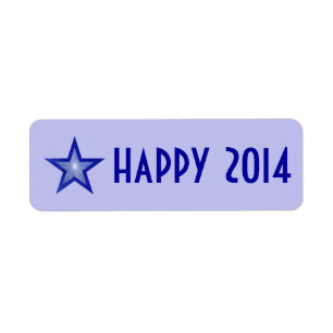 Dark Blue Star 'Happy 2014' label small pale blue