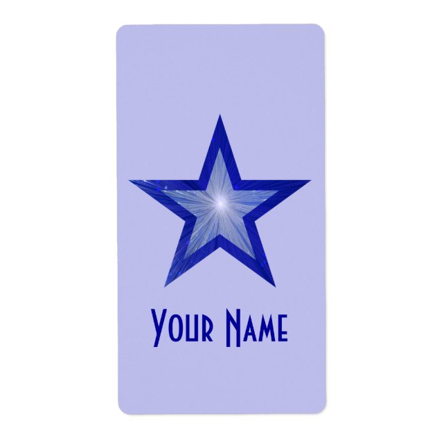 Dark Blue Star 'Name' label large pale blue (Front)