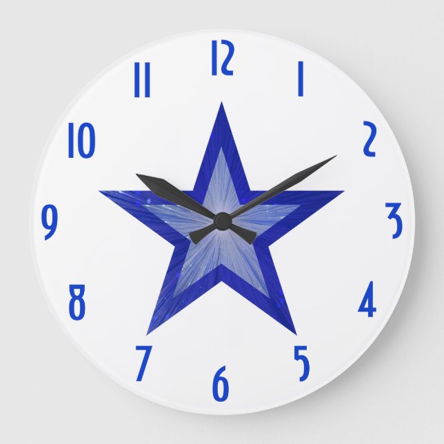 Dark Blue Star 'numbers' clock round white (Front)