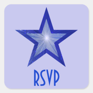 Dark Blue Star RSVP square sticker pale blue