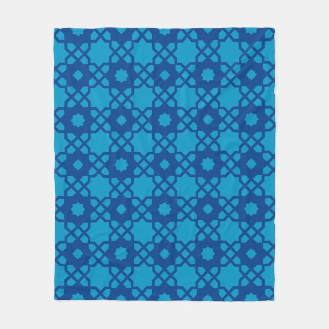 Dark Blue Star Square Moroccan Mosaic Retro Patter Fleece Blanket (Front)