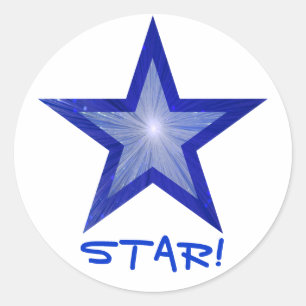 Dark Blue Star 'STAR!' round sticker white