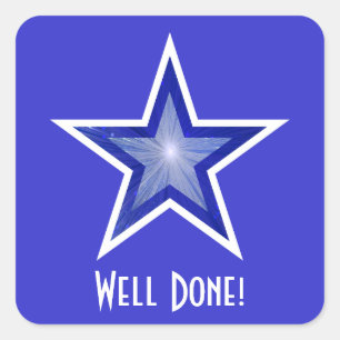 Dark Blue Star 'Well Done!' square sticker blue