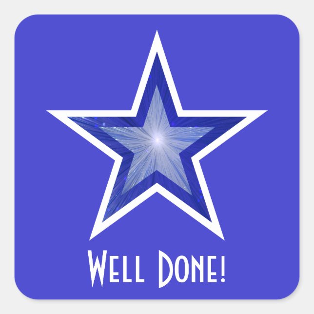 Dark Blue Star 'Well Done!' square sticker blue (Front)