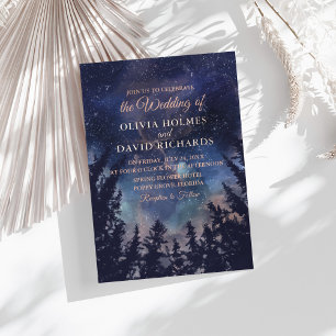 Dark Blue Starry Night Forest Wedding Rose Gold
