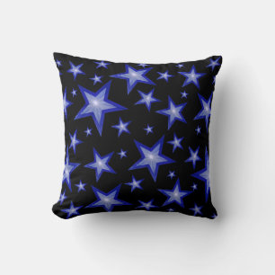 Dark Blue Stars Black 'Text' square blue back Cushion