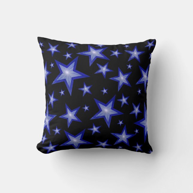 Dark Blue Stars Black 'Text' square blue back Cushion (Front)