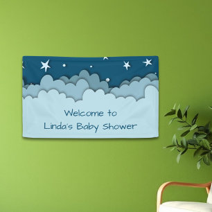 Dark Blue Stars Celestial Welcome Baby Shower Banner