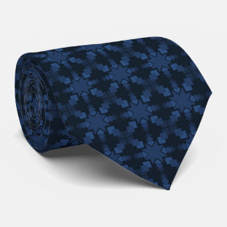 Dark Blue Stars Geometrical Pattern Necktie