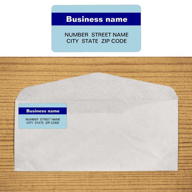 Dark Blue Stripe On Business Address Label (Light blue address label with your highlighted brand name)