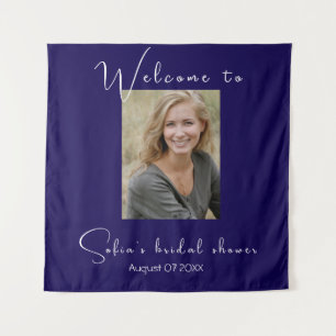 Dark blue sunflower watercolor photo bridal shower tapestry