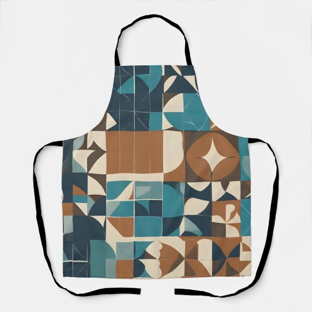 Dark Blue, Teal, Brown, and Tan Geometric Pattern Apron (Front)