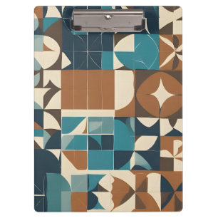Dark Blue, Teal, Brown, and Tan Geometric Pattern Clipboard