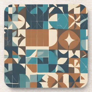 Dark Blue, Teal, Brown, and Tan Geometric Pattern Coaster
