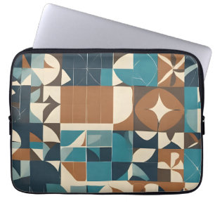 Dark Blue, Teal, Brown, and Tan Geometric Pattern Laptop Sleeve
