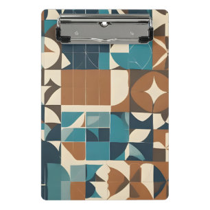Dark Blue, Teal, Brown, and Tan Geometric Pattern Mini Clipboard