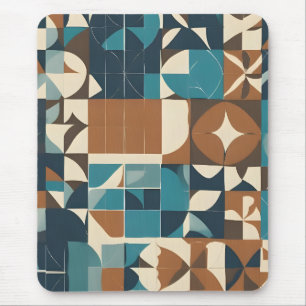 Dark Blue, Teal, Brown, and Tan Geometric Pattern Mouse Mat
