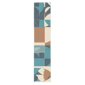 Dark Blue, Teal, Brown, and Tan Geometric Pattern Short Table Runner