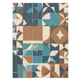 Dark Blue, Teal, Brown, and Tan Geometric Pattern Tablecloth