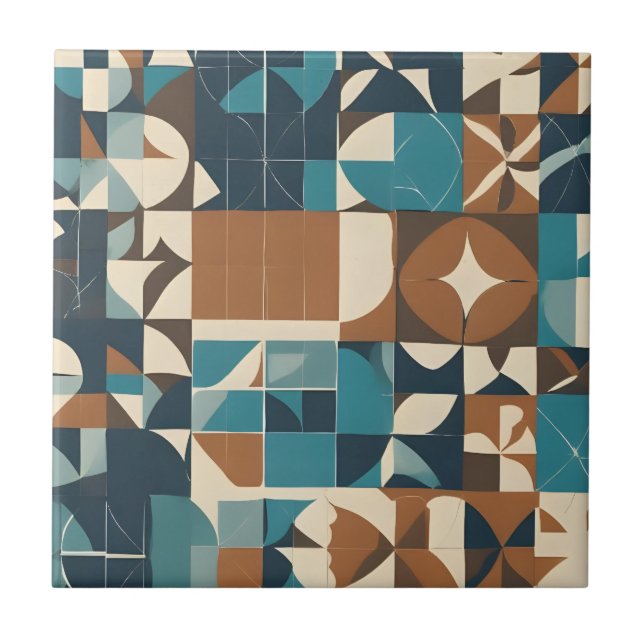 Dark Blue, Teal, Brown, and Tan Geometric Pattern Tile (Front)