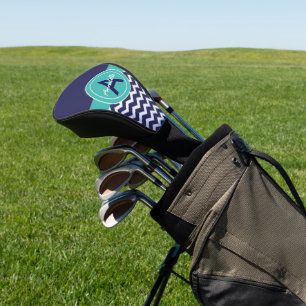 Dark Blue Teal Chevron Golf Head Cover