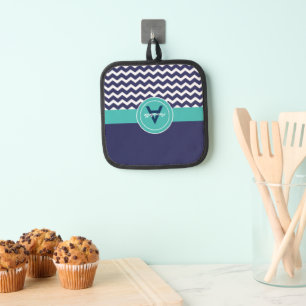 Dark Blue Teal Chevron Pot Holder