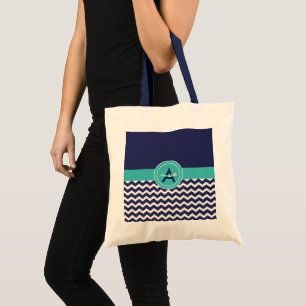 Dark Blue Teal Chevron Tote Bag