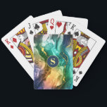 Dark Blue Teal Yel Pink Green Liquid Ink, Monogram Playing Cards<br><div class="desc">A trendy Dark Blue,  Teal,  Yellow,  Pink and Green Liquid Ink design with personalised circle Monogram. Click “Customise” to change colours.</div>