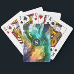 Dark Blue Teal Yel Pink Green Liquid Ink, Monogram Playing Cards<br><div class="desc">A trendy Dark Blue,  Teal,  Yellow,  Pink and Green Liquid Ink design with personalised circle Monogram. Click “Customise” to change colours.</div>