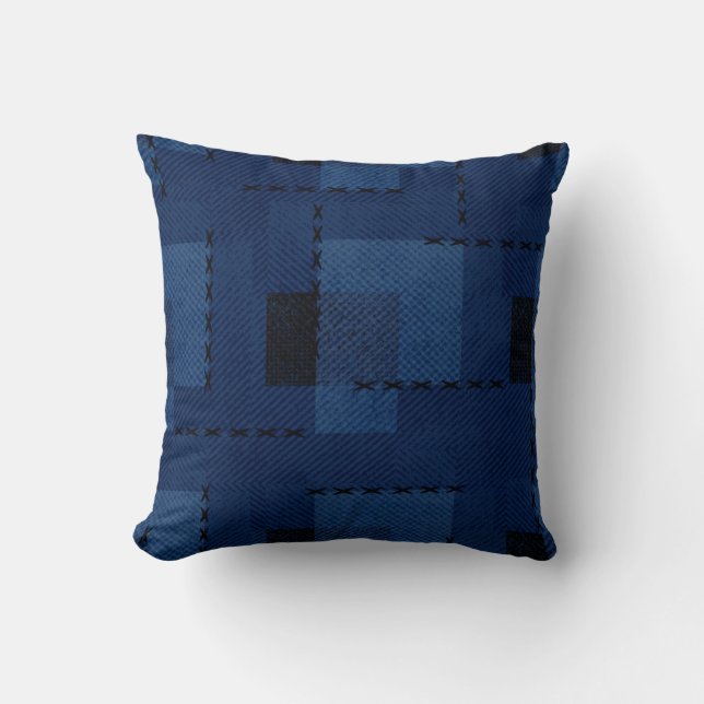 Dark blue textured geometric  napkins cushion (Front)