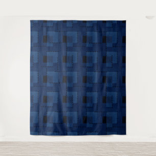 Dark blue textured geometric tapestry