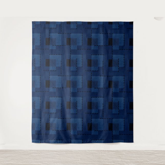 Dark blue textured geometric  tapestry (Front)