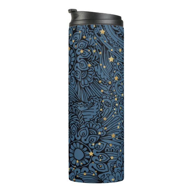 Dark Blue Thermal Tumbler with Stars & Flowers (Rotated Right)