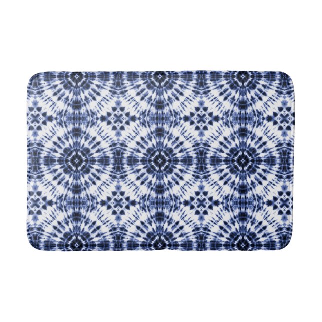 Dark Blue Tie Dye Pattern Bath Mat (Front)