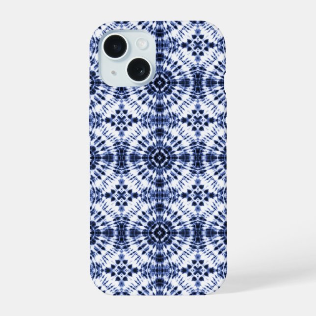 Dark Blue Tie Dye Pattern iPhone 15 Case (Back)