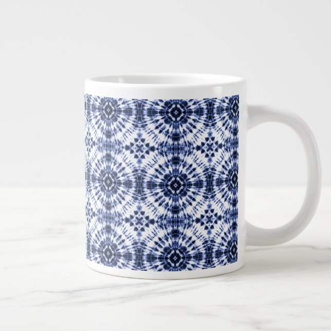 Dark Blue Tie Dye Pattern Large Coffee Mug (Right)