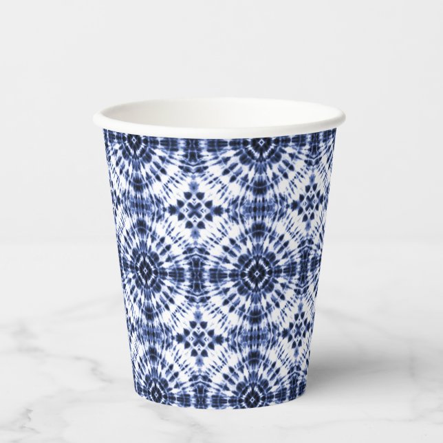 Dark Blue Tie Dye Pattern Paper Cups (Front)