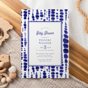 Dark Blue Tie Dye Shibori Indigo Baby Shower Invitation