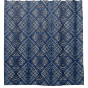 Dark Blue Tie Dye Traditional Pattern Style Shower Curtain