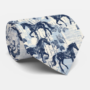 Dark Blue Toile Horses Racing Tie