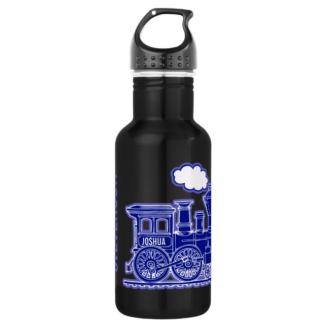 Dark blue train kids boys full name drinks bottle (Front)