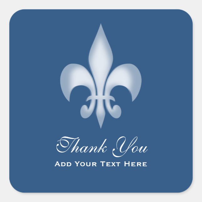 Dark Blue Transparent Fleur de Lis Thank You Square Sticker (Front)