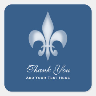 Dark Blue Transparent Fleur de Lis Thank You Square Sticker
